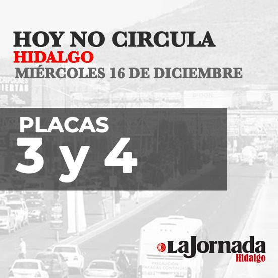 Hoy No Circula, miércoles 16 de diciembre