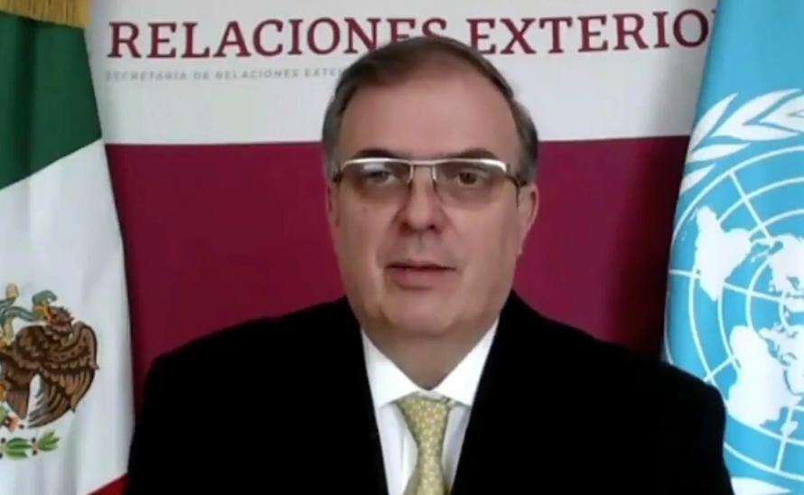 El titular de la SRE, Marcelo Ebrard, insistió en acelerar el acceso a las vacunas por medio del mecanismo Covax y reducir el acaparamiento que se está viviendo, el 17 de febrero de 2021. Foto tomada del Twitter de @SRE_mx