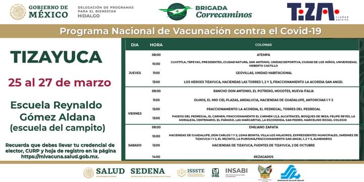 Arranca mañana vacunación contra Covid-19 en Tizayuca