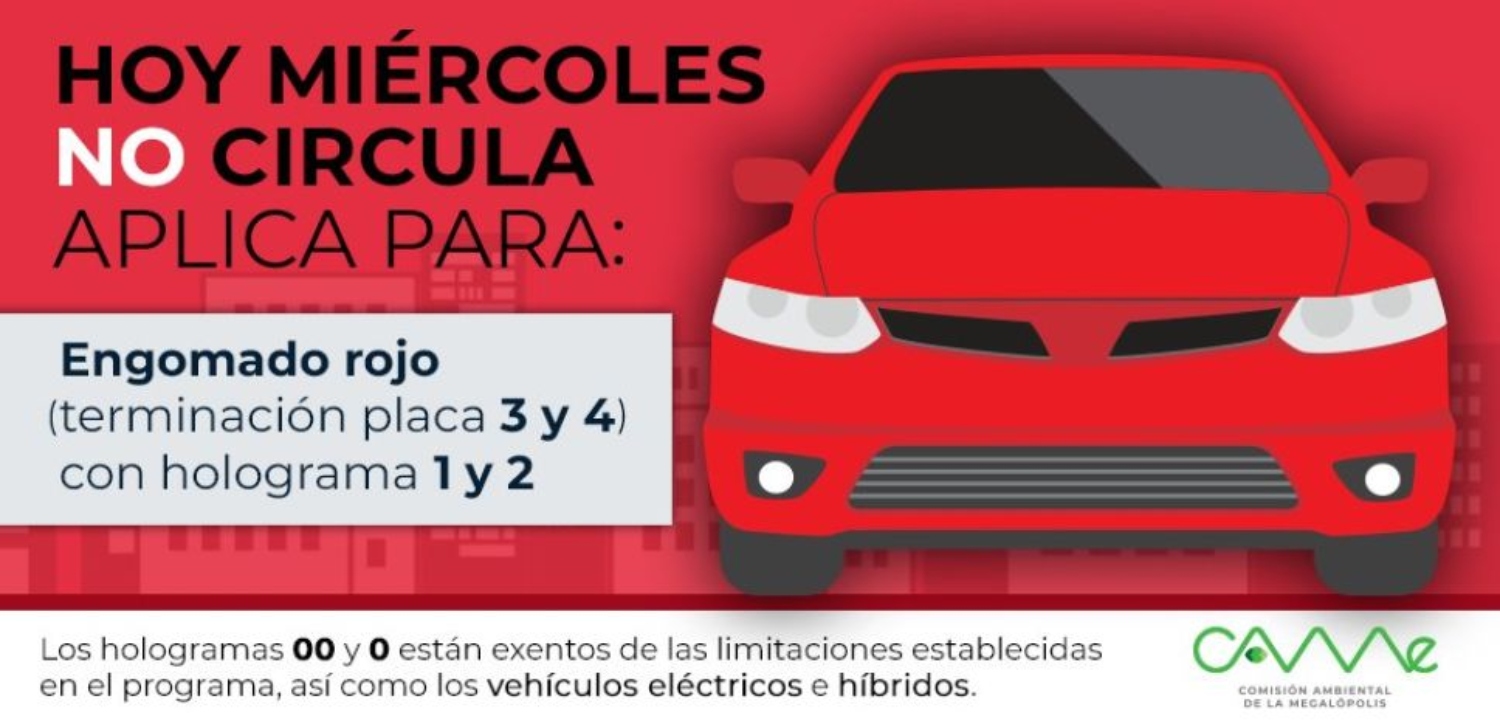 Hoy No Circula miércoles 28 de julio CDMX y Edomex