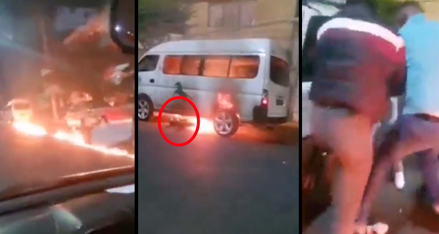 VIDEO | Chofer de combi embiste a asaltante y arrastra moto varios kilómetros; termina golpeado