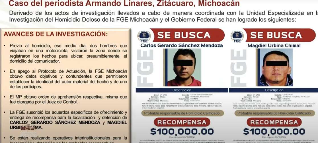 Divulgan identidad de presuntos asesinos del periodista Linares