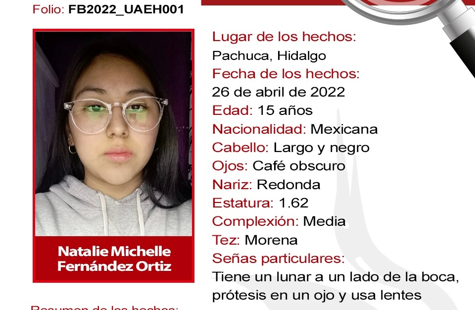 Buscan a Natalie, alumna de Prepa 1 que desapareció en Pachuca