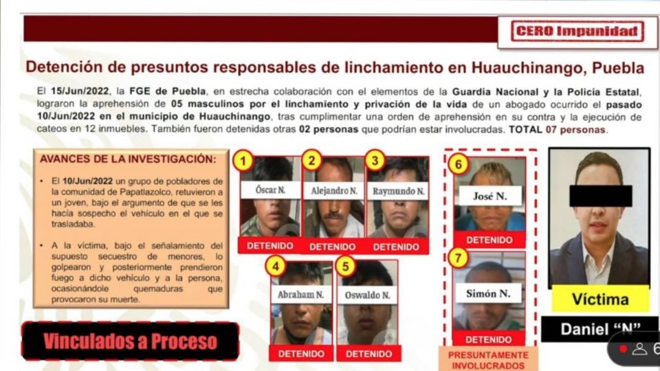 Van 7 detenidos por linchamiento a Daniel Picazo en Huauchinango, Puebla