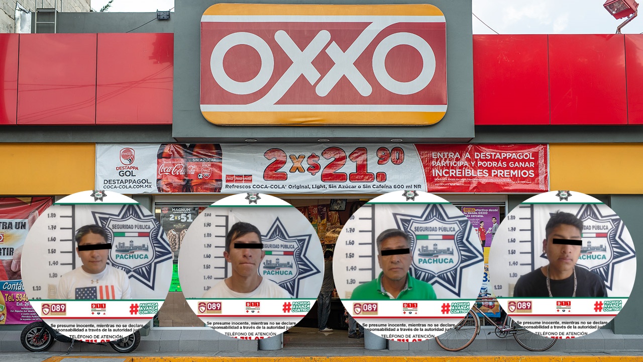 Detienen a 4 sujetos por robo a Oxxo en Pachuca