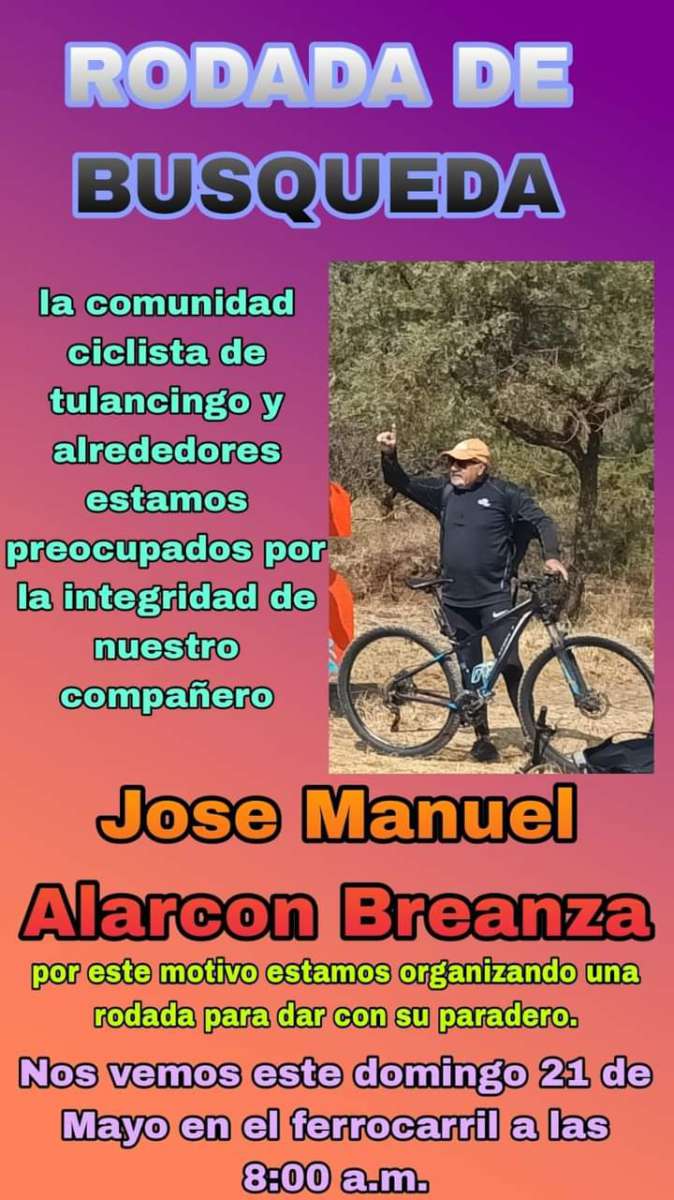 Ciclistas de Hidalgo organizan rodada de búsqueda para localizar a biker