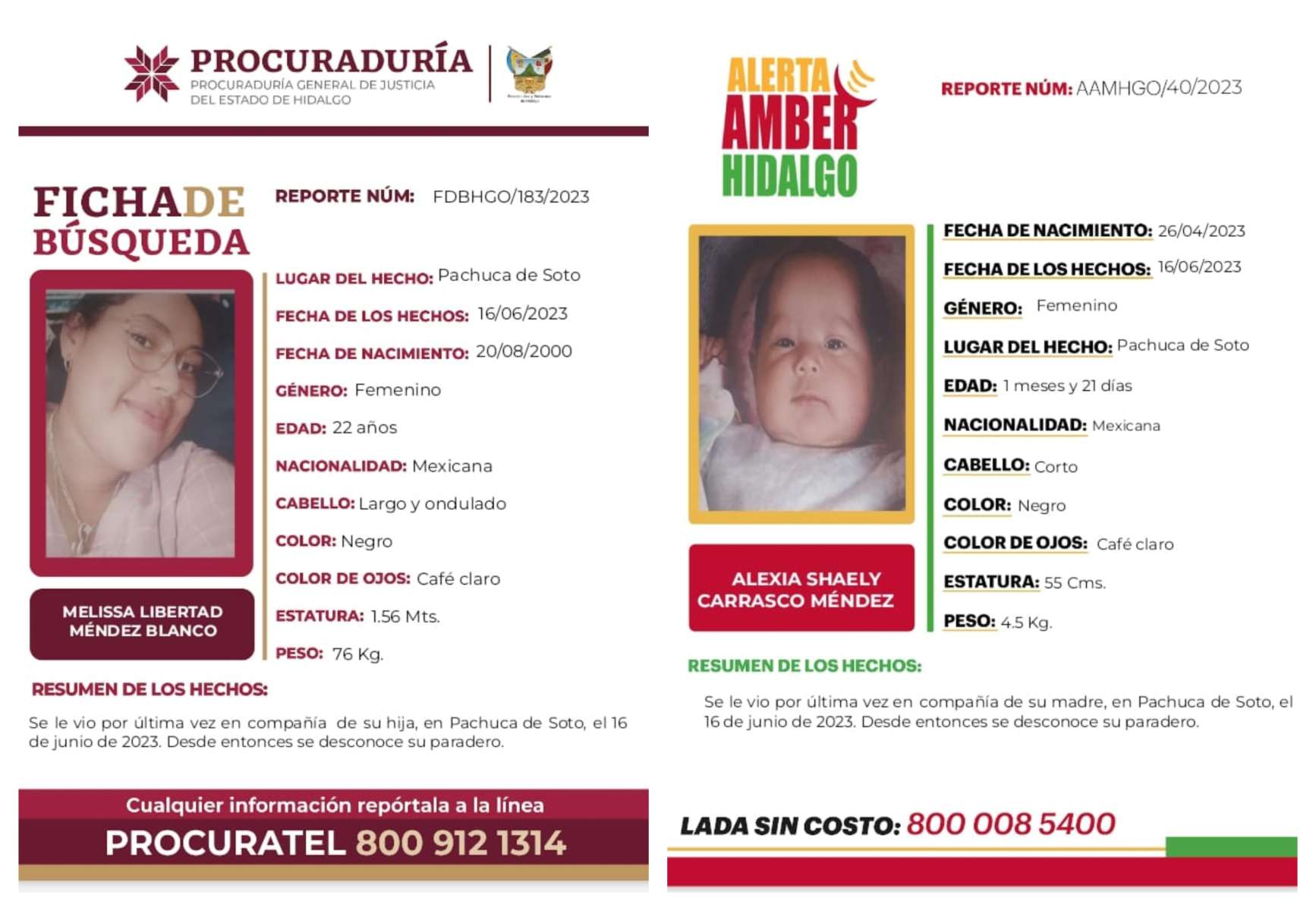 Emiten Alerta Amber para localizar a bebé extraviada en Pachuca