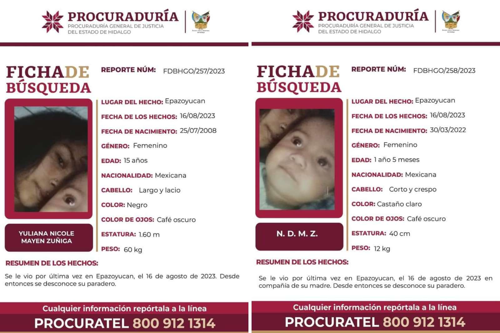 Emiten ficha de búsqueda para localizar a Yuliana y su hija; desaparecieron en Epazoyucan