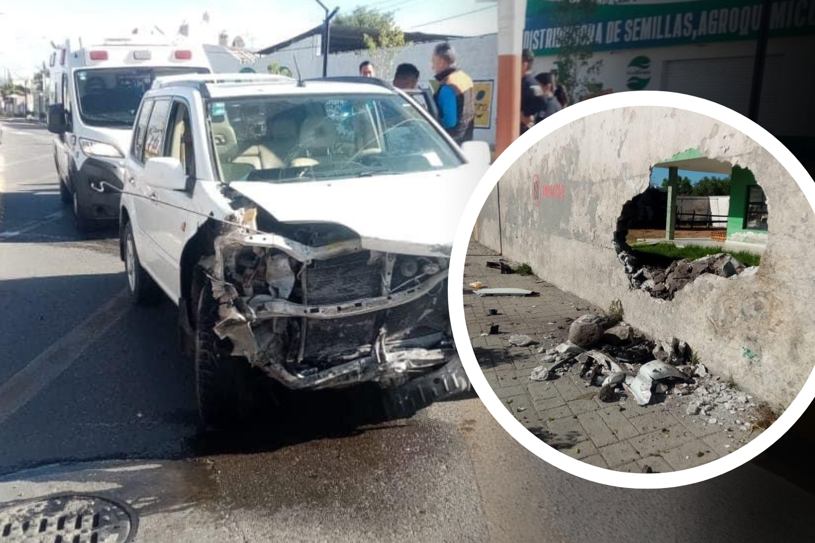 Camioneta se estrella contra barda en Progreso de Obregón