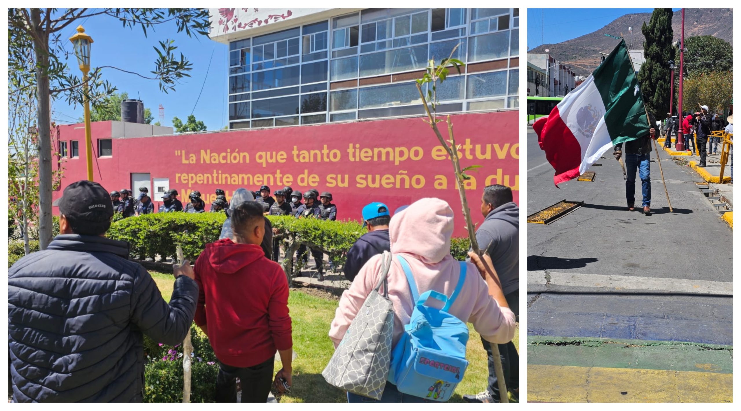 Campesinos de Ixmiquilpan exigen regularizar tierras y arrasan con jardín de Plaza Juárez