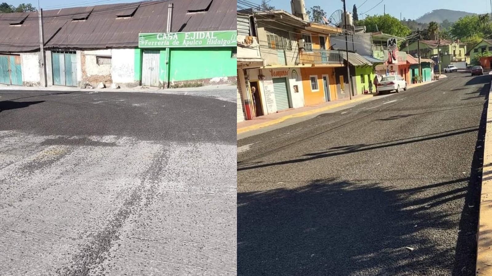 Colocan asfalto sobre concreto hidráulico en Ferrería de Apulco; inconformes bloquean carretera