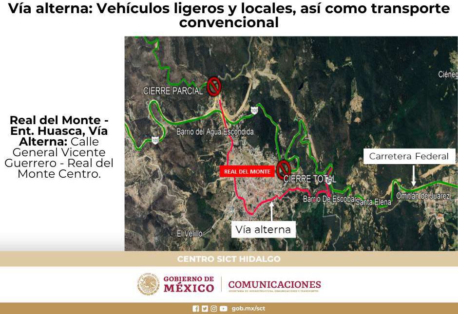 Anuncian cierre total de la carretera Real del Monte-Huasca el 16 y 17 de julio