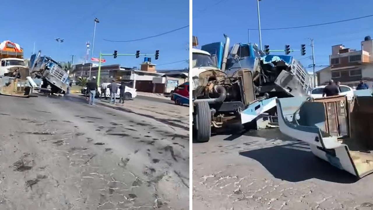 Carretera México-Tuxpan: fuerte choque entre camiones en la bajada de San José