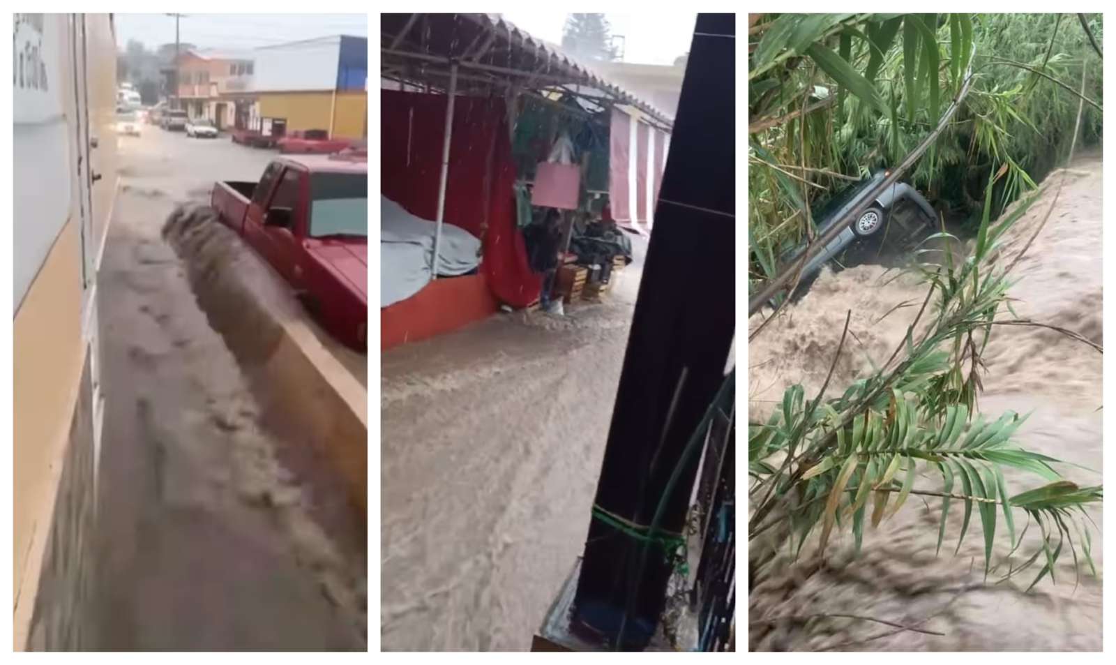 Intensa lluvia en Pueblo Mágico de Hidalgo arrastra autos y mercancías | VIDEO