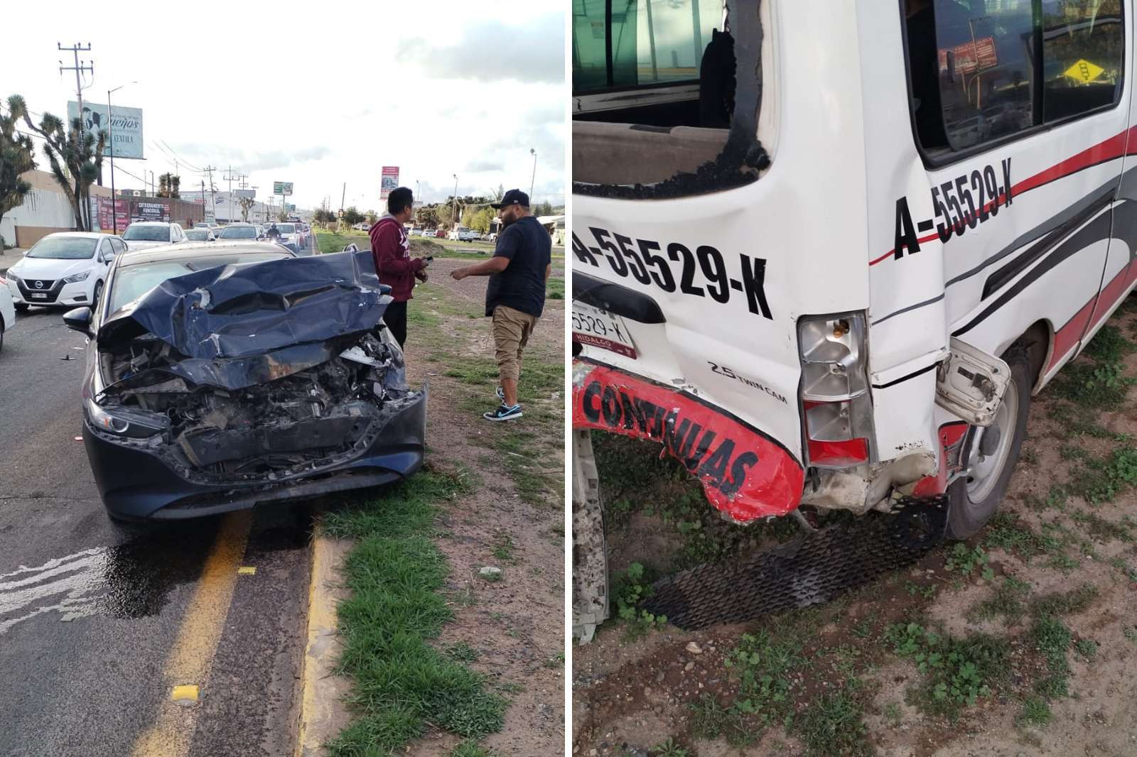 Accidente en Pachuca: chocan combi de transporte público y auto