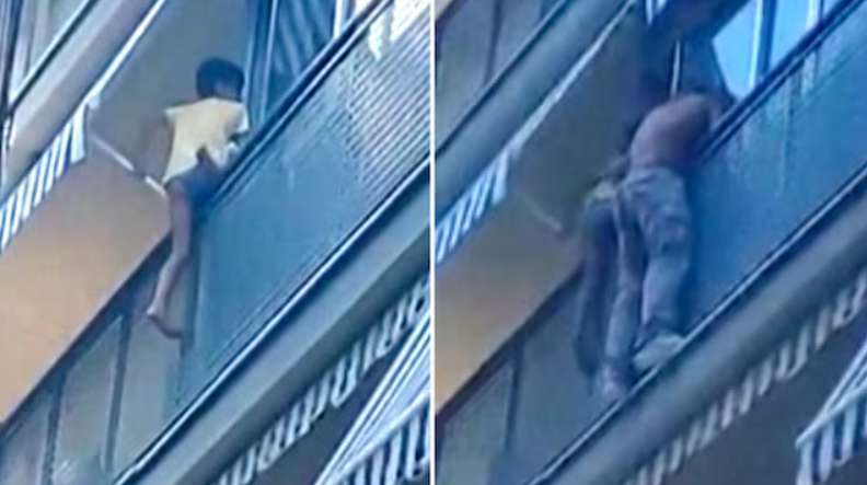 Héroe sin capa: trabajador rescata a niño que colgaba de un balcón en España | VIDEO