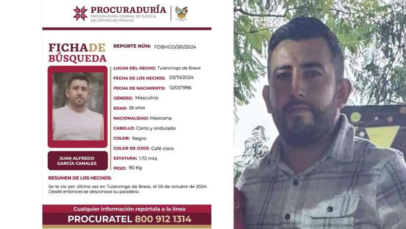 Buscan a Juan Alfredo García Canales desaparecido en Tulancingo