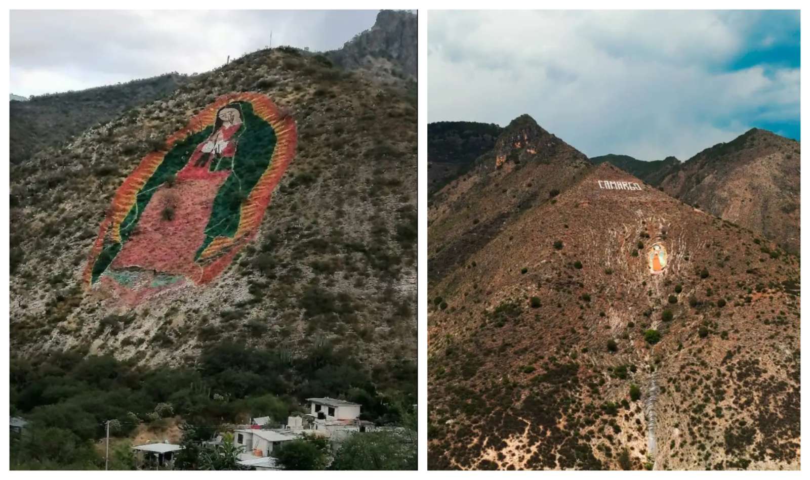 Devotos repintan murales monumentales de la Virgen de Guadalupe en Hidalgo