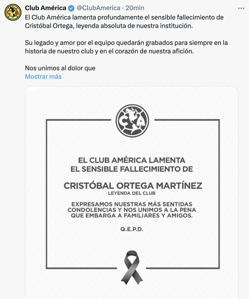 El Club América despide a Cristóbal Ortega, considerado uno de los máximos íconos del equipo, con un legado de 14 títulos oficiales y décadas de amor por los colores azulcremas.