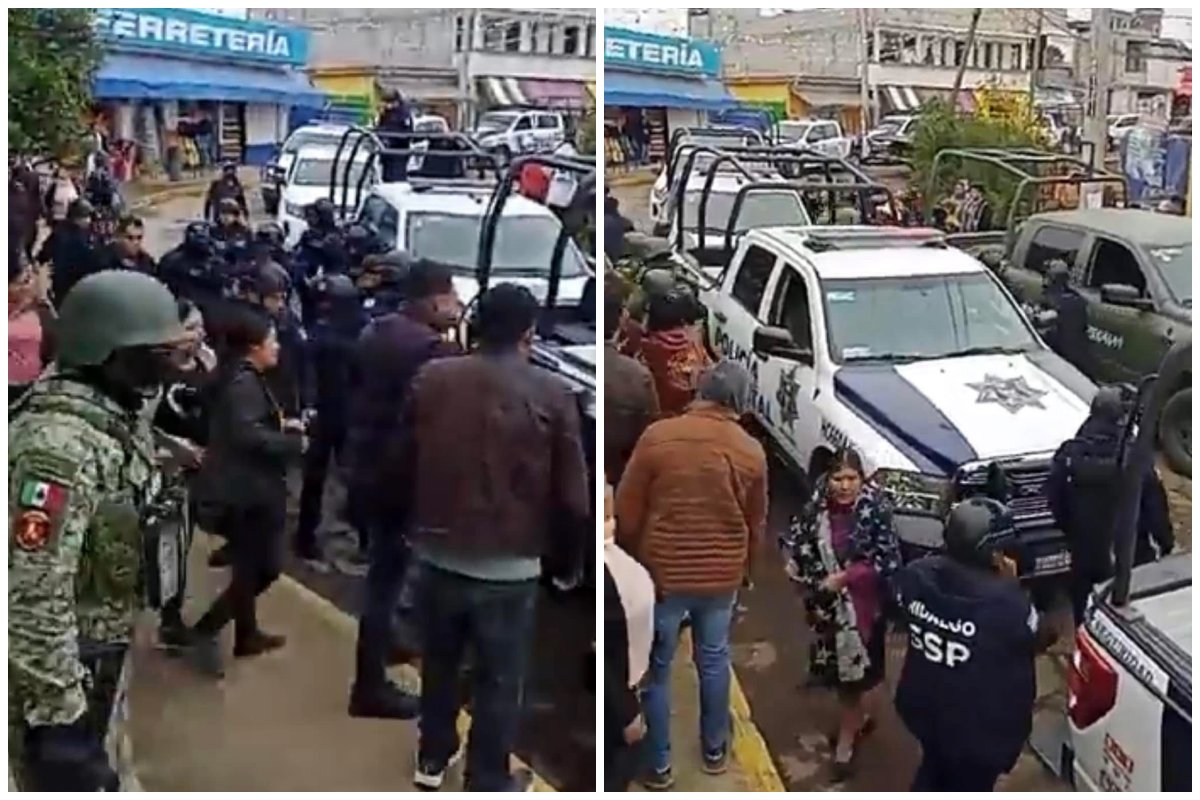 VIDEO | Enfrentamiento entre policías y pobladores de Acaxochitlán por detención de personas