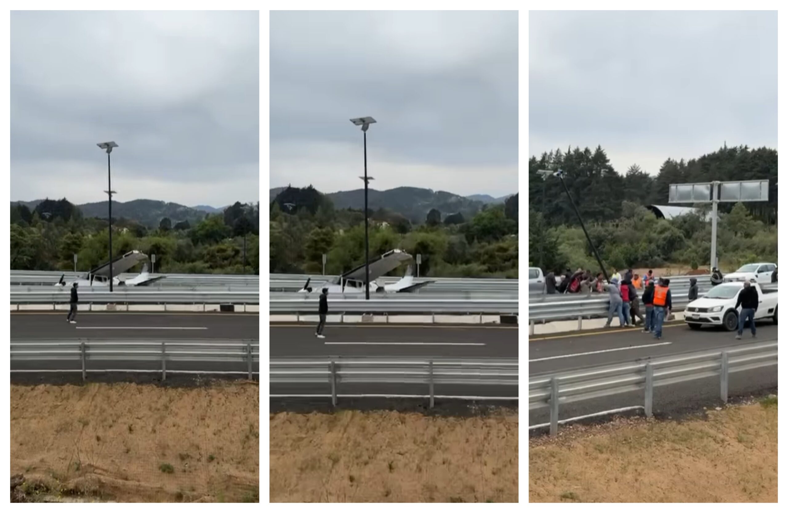 VIDEO: Avioneta ‘estrena’ nueva autopista Real del Monte-Huasca; cae en plena carretera
