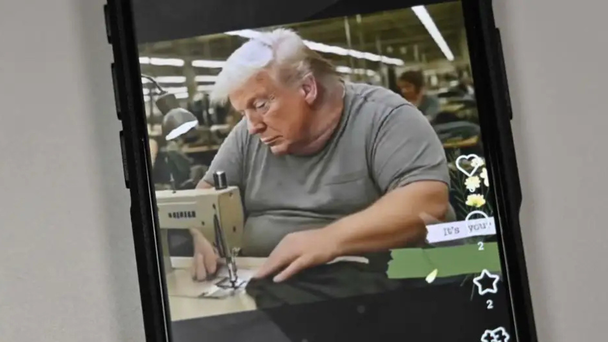 Ante la guerra comercial de EU, circulan en China videos que hace mofa del presidente Donald Trump como trabajador de una fábrica de maquila.