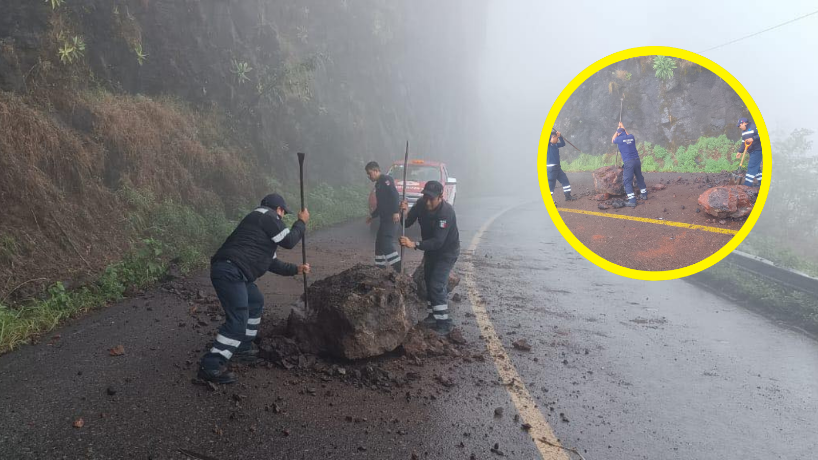 Piedras caen en el tramo El Cantil, Tlanchinol