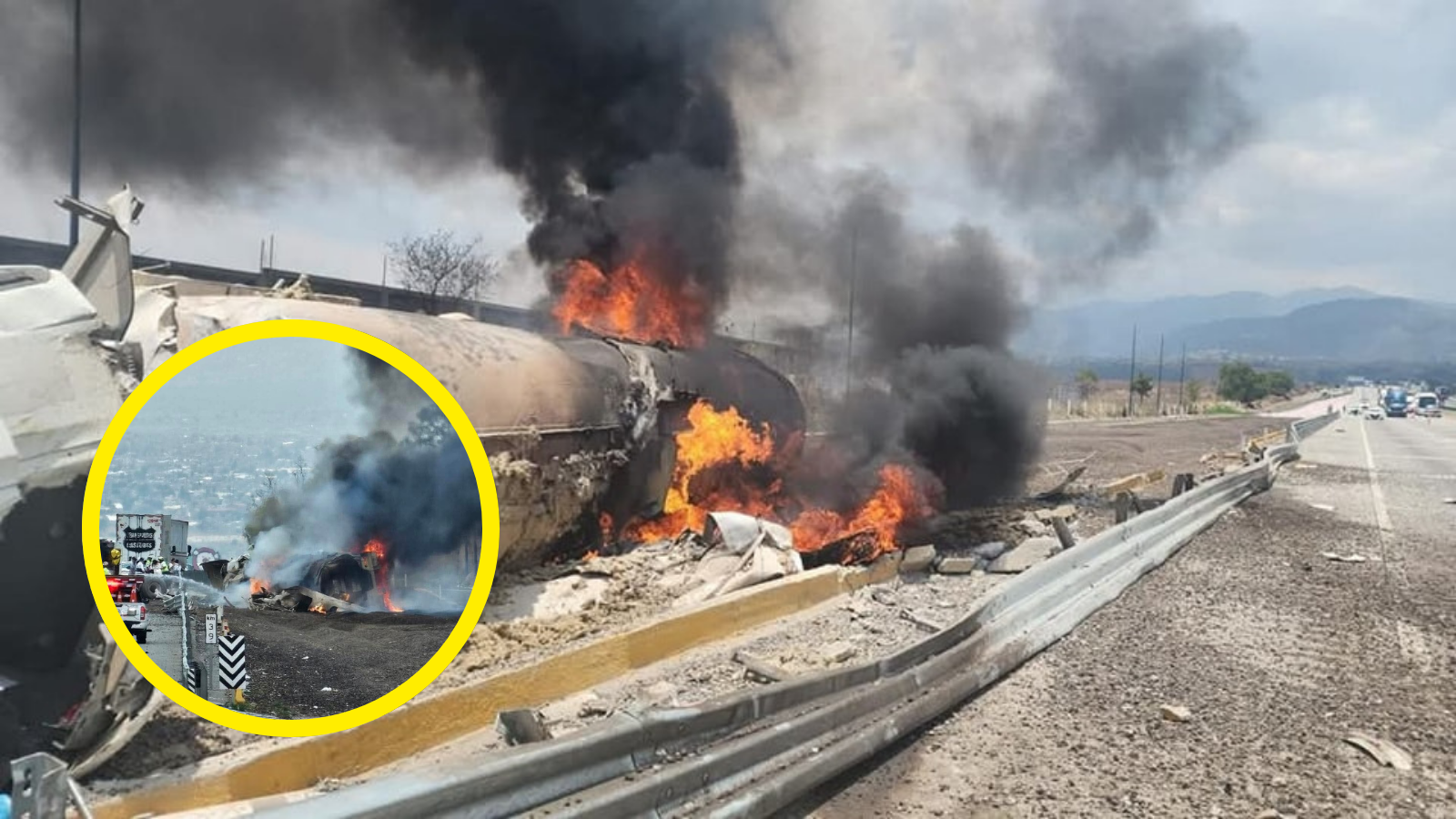 Cierran autopista México–Puebla por volcadura de pipa y fuerte incendio