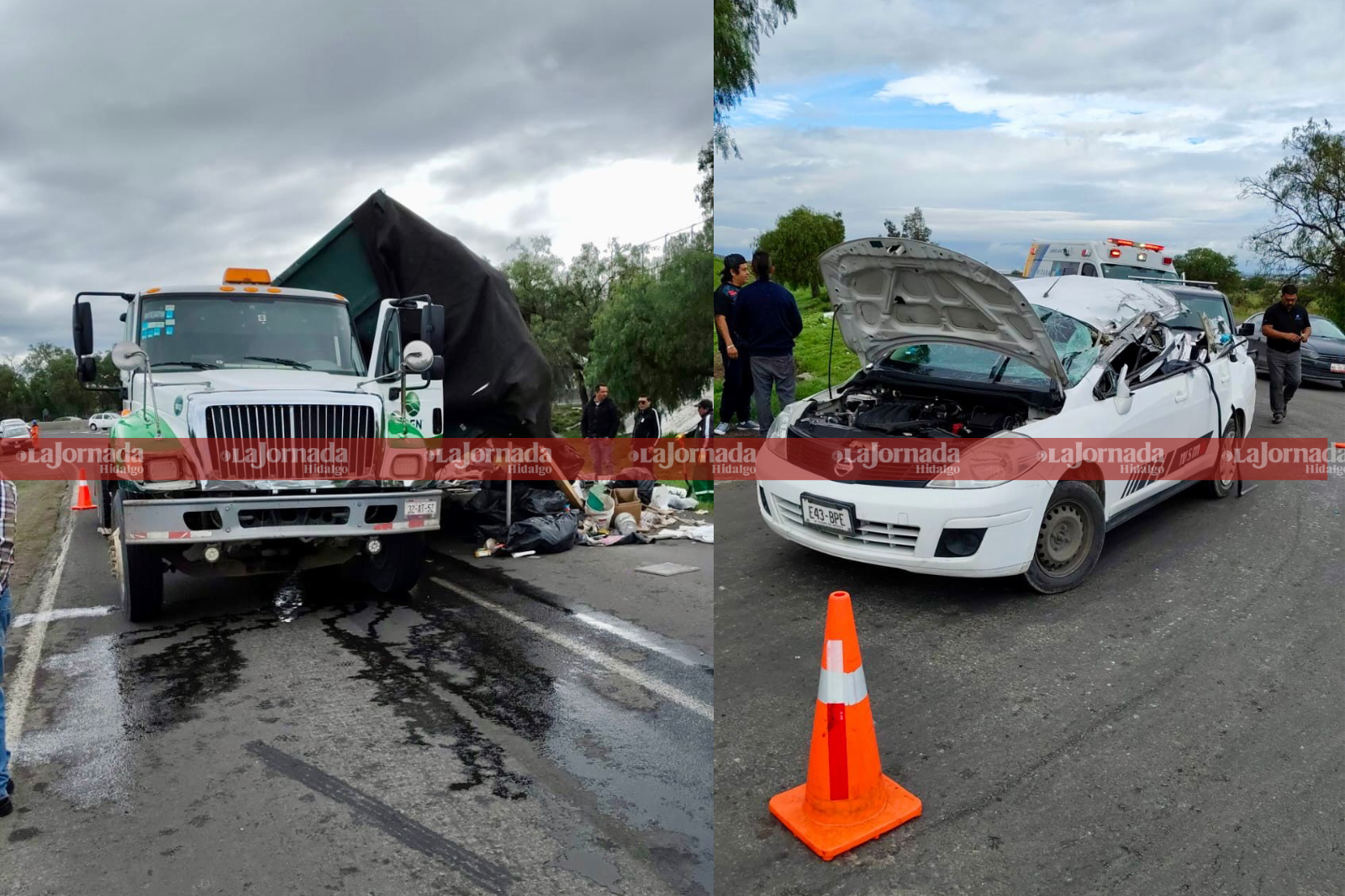 Camión recolector choca con auto y bloquea autopista México–Pachuca