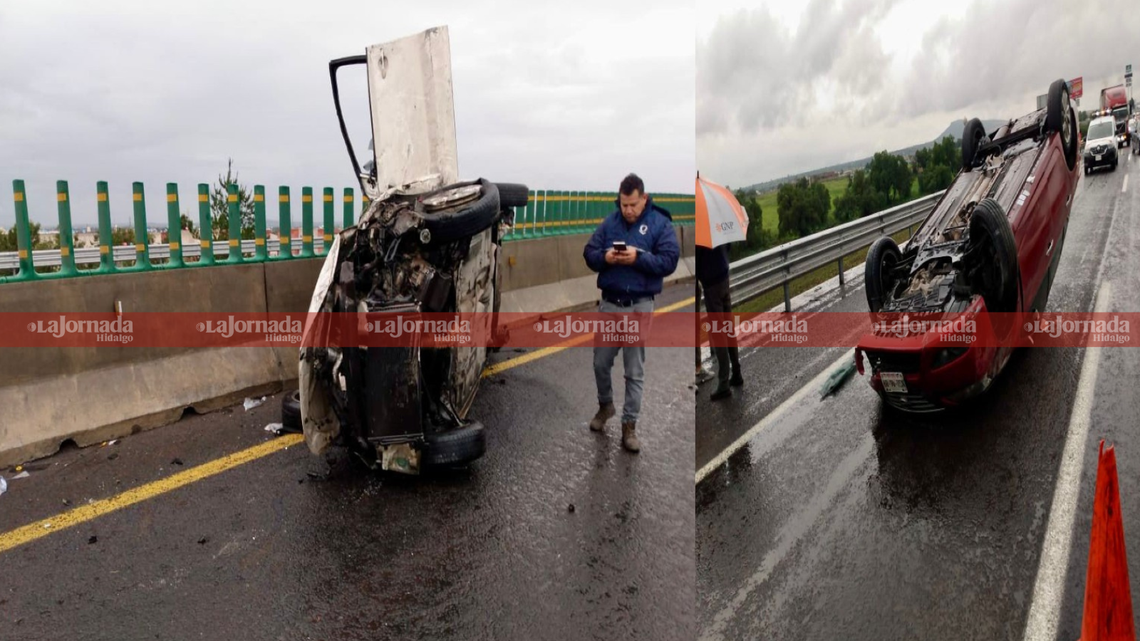 Volcadura de dos autos en la México–Pachuca deja dos lesionados y tráfico intenso