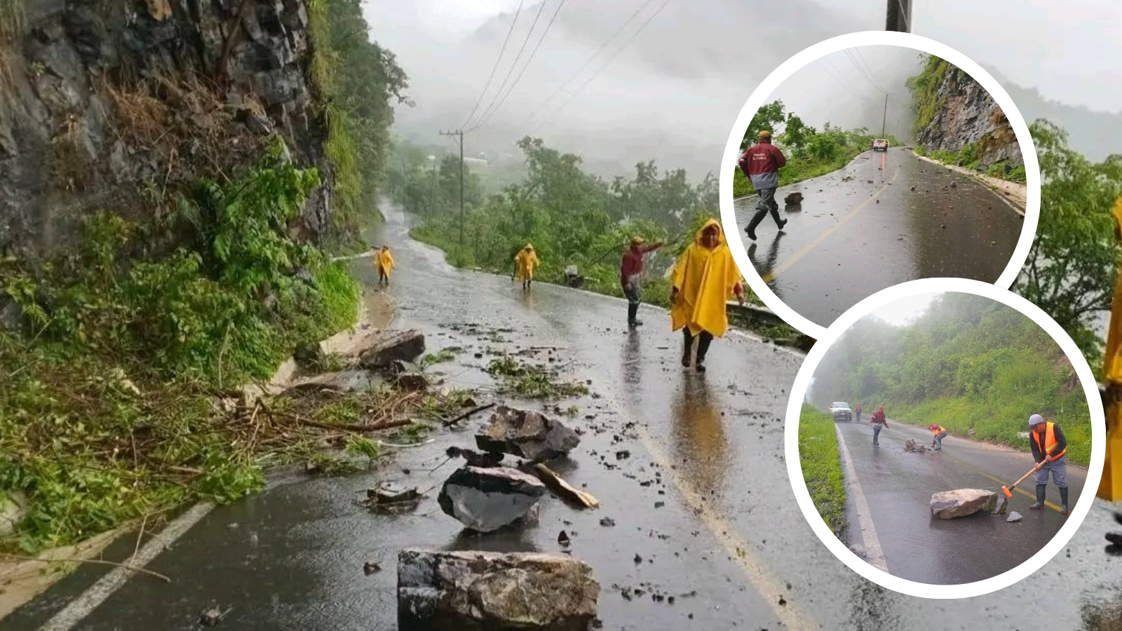 Derrumbes en carreteras de Huehuetla y Tenango de Doria
