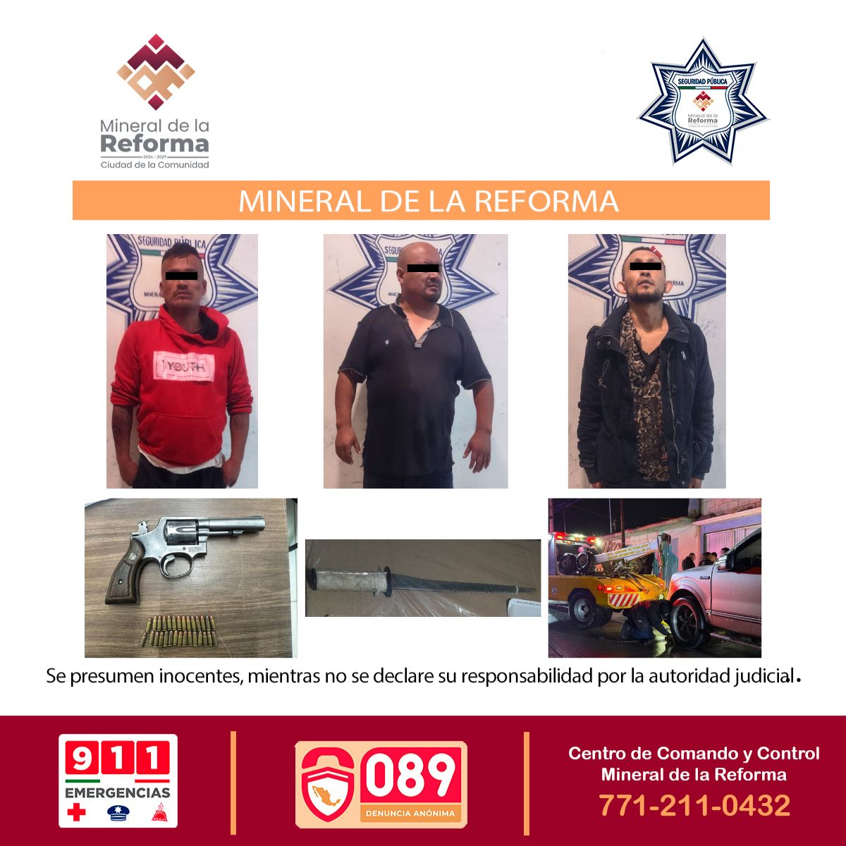 Detienen a tres hombres por robo con violencia en Mineral de la Reforma