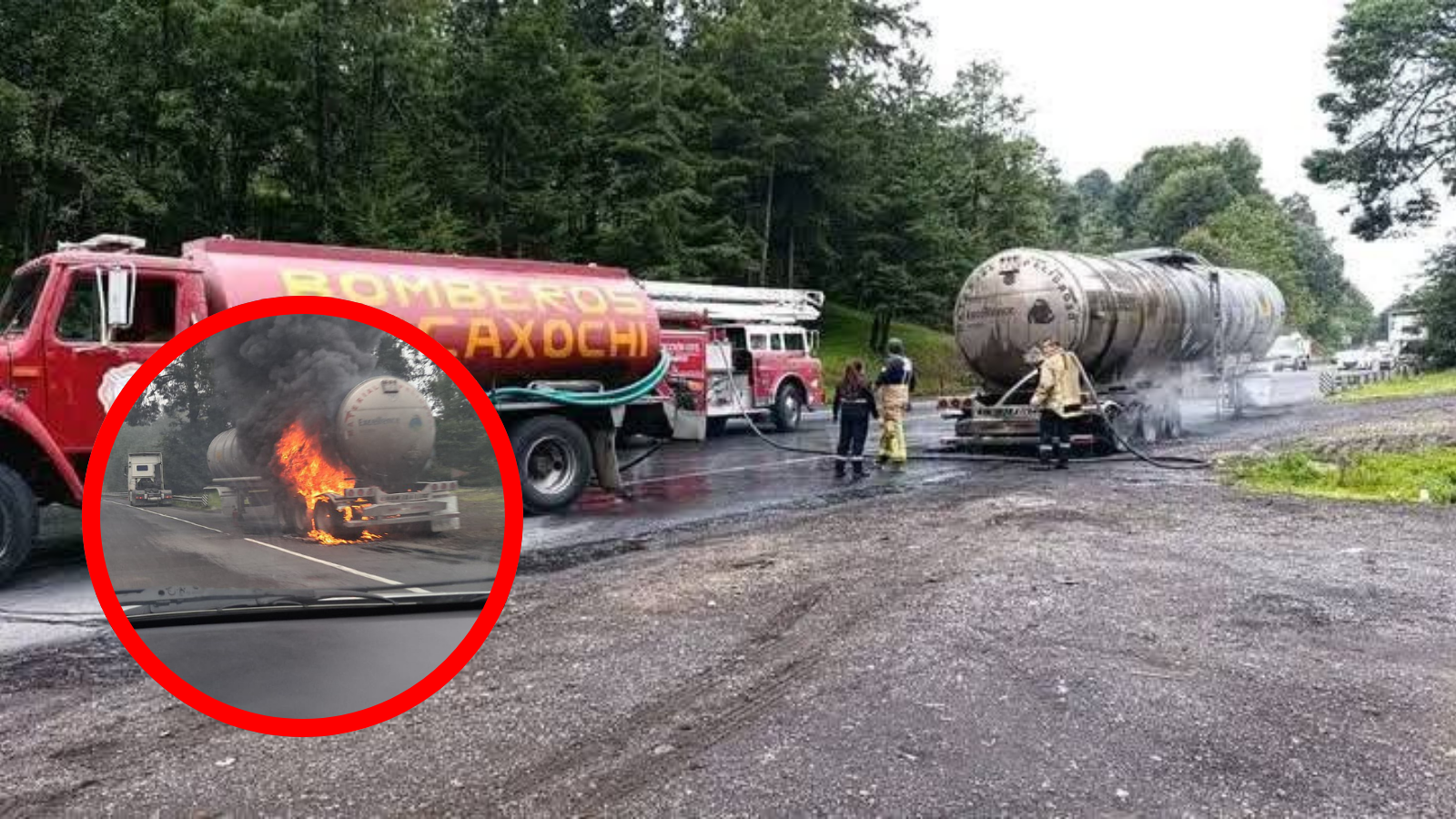 Incendio de pipa causa caos vial en Acaxochitlán