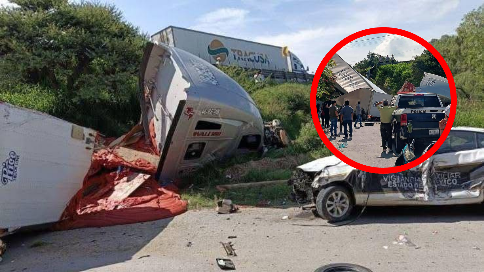 Tráiler pierde el control y cae al barranco en Tepeji del Río