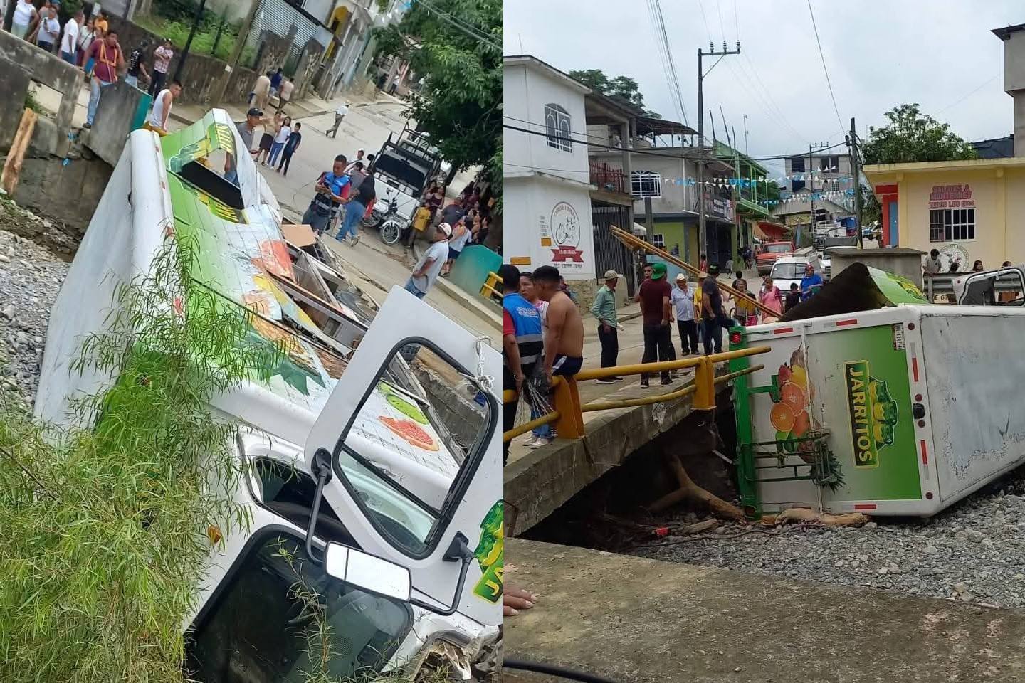 Camión de refrescos se queda sin frenos y cae desde un puente en San Felipe Orizatlán