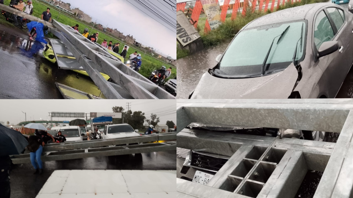 VIDEO de momento exacto en que señalamiento en Chalco se derrumba sobre autos en la México-Cuautla