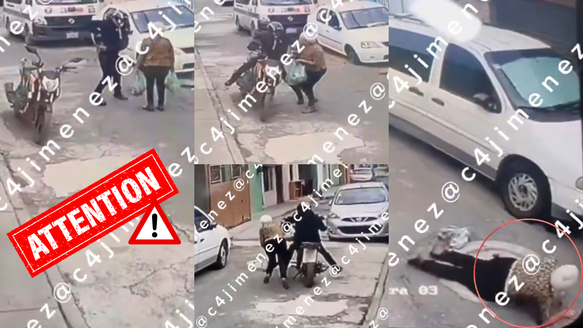 Indigna VIDEO en el que motoladrón arrastra a abuelita para quitarle su bolso; ella se quiso defender en Edomex
