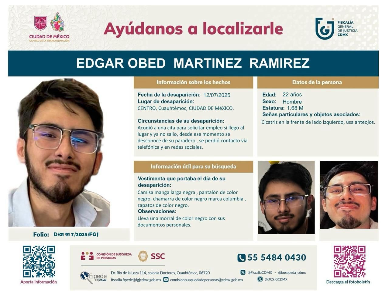 Desaparece Edgar Obed, estudiante del Conservatorio tras ir a entrevista en el Centro Histórico