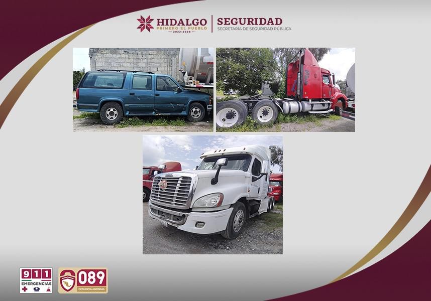 Veículos decomisados en operativo contra huachicol en Atotonilco de Tula 