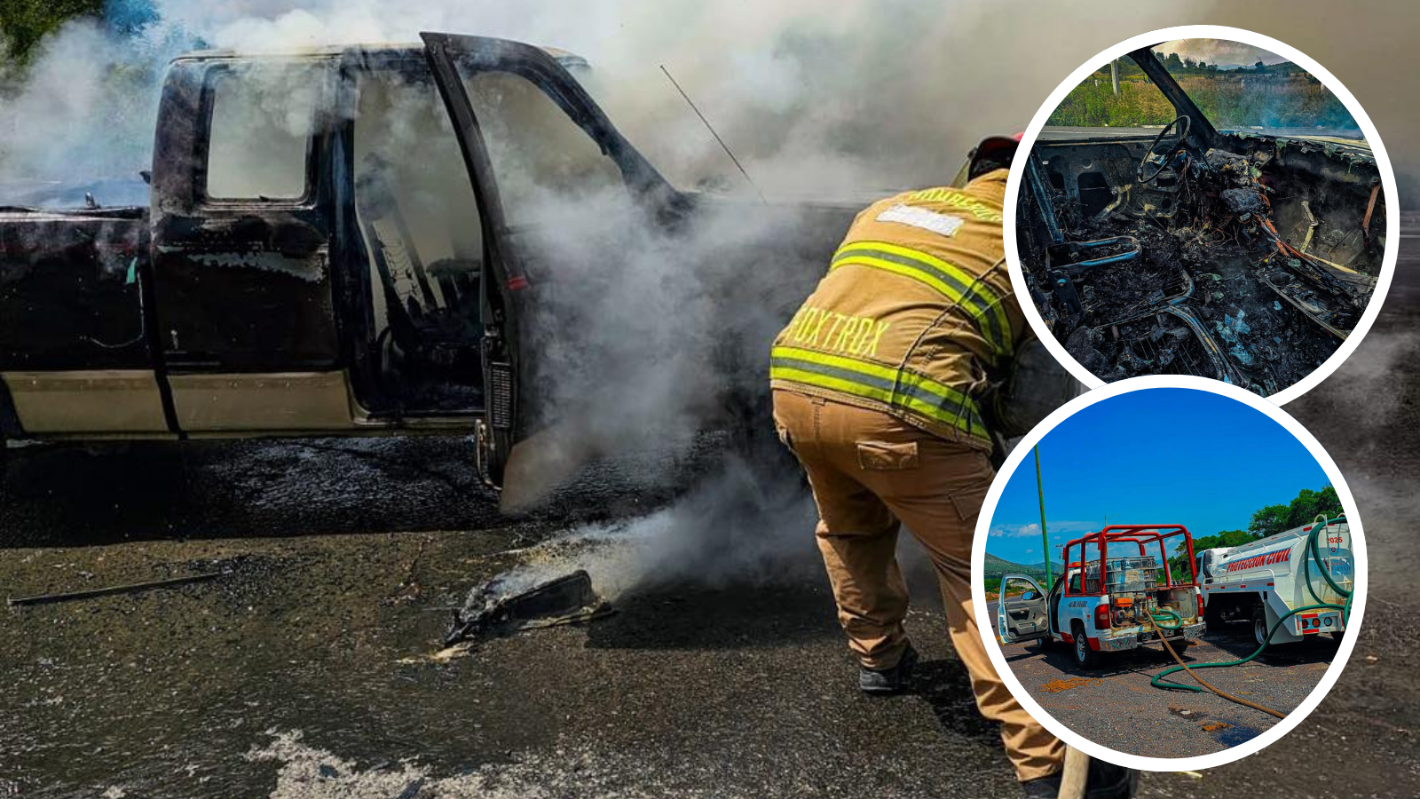 Camioneta incendiada en la Pachuca–Huejutla.