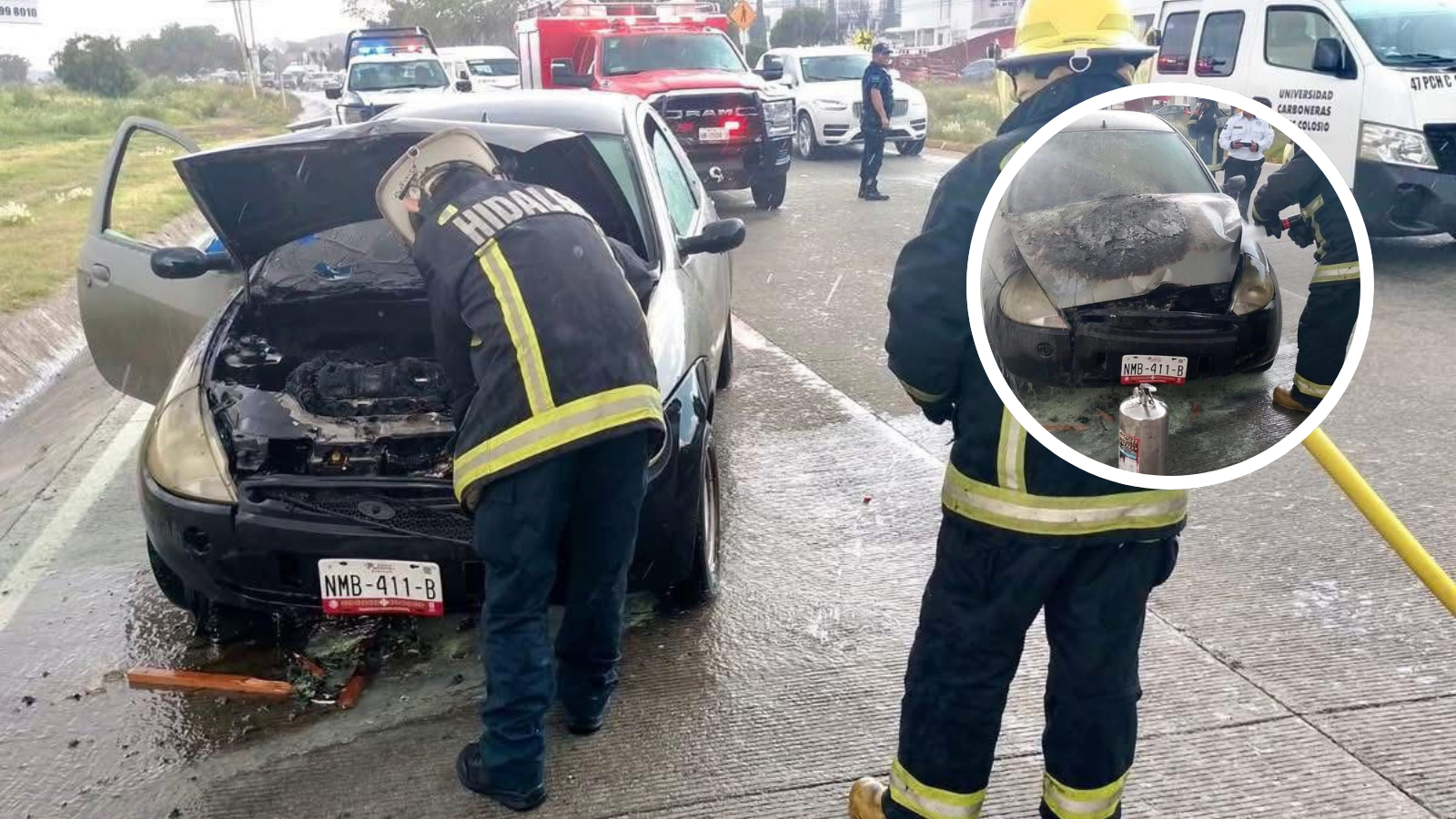 Incendio de vehículo en el bulevar Minero de Pachuca