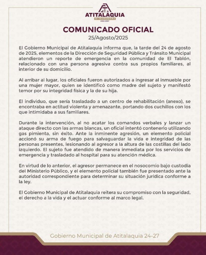 Comunicado oficial del Gobierno de Atitalaquia