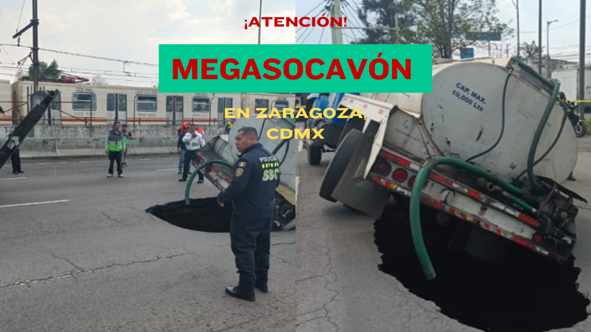 VIDEO: Megasocavón en Zaragoza provoca caos vial en CDMX: pipa de agua queda atrapada