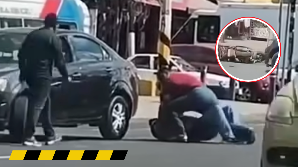 [VIDEO] “¡Ah, voló!”: Automovilista embiste a motociclista y lo golpea brutalmente en la México- Pachuca