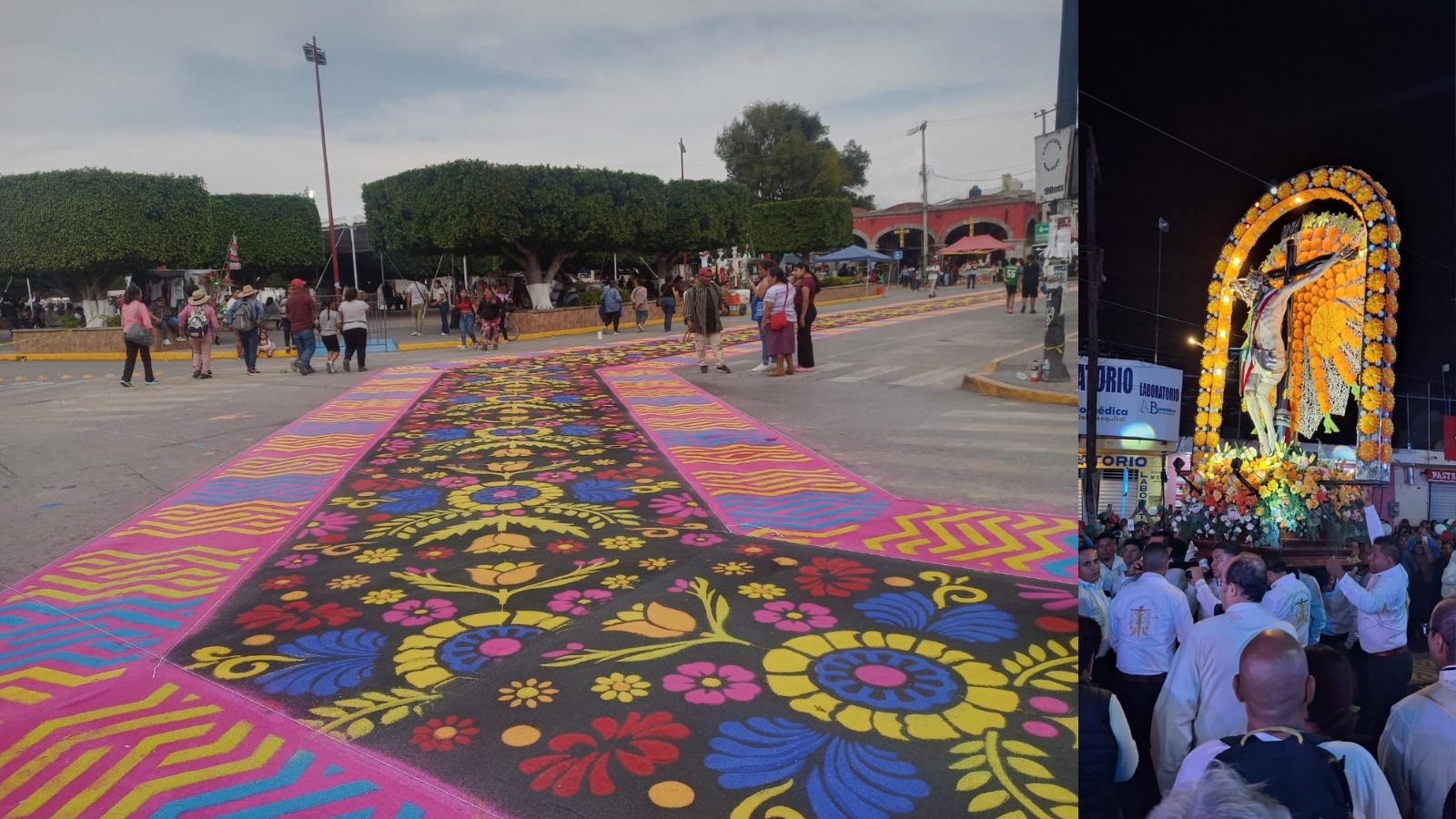 Ixmiquilpan: tapetes de colores y arcos florales en honor al Señor de Jalpan