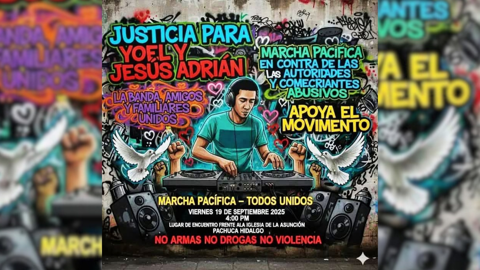 Marcha pacífica en Pachuca: exigen justicia para Yoel, DJ agredido en el centro