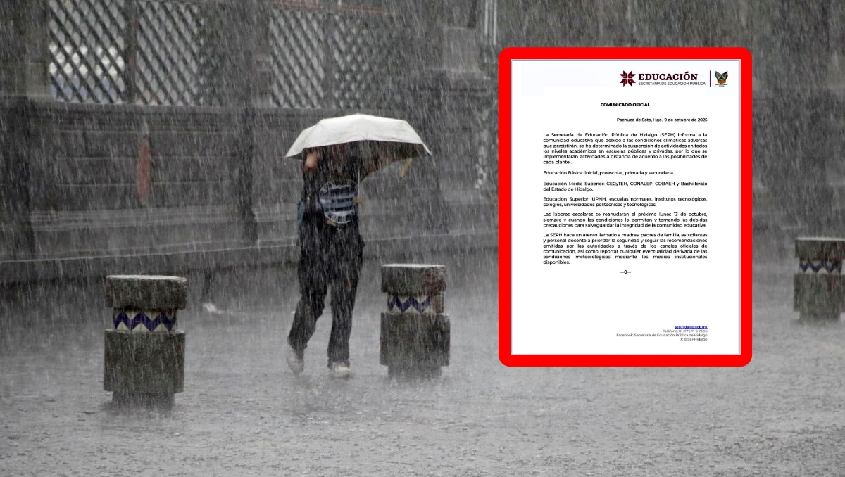 SEPH suspende clases presenciales en Hidalgo por lluvias