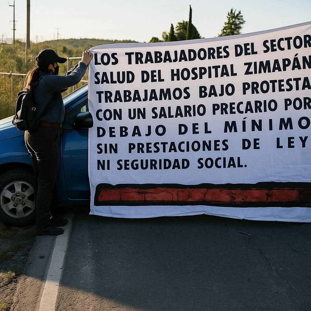 Bloqueo en carretera de Zimapán: protesta personal del Hospital Regional