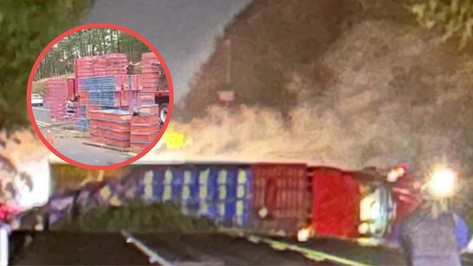 Tractocamión volcado