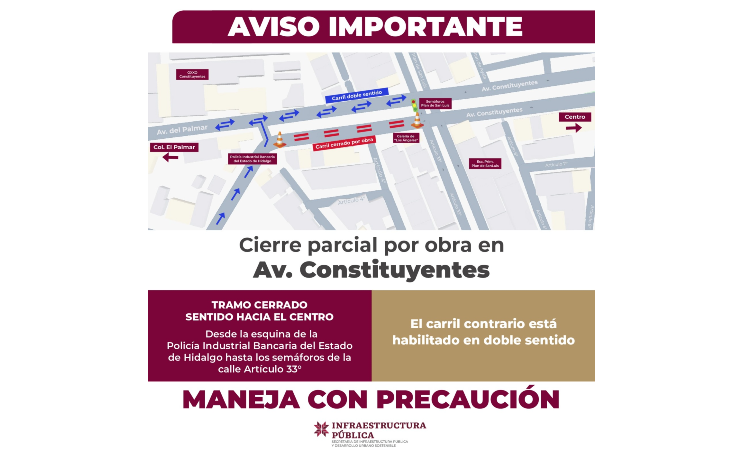 Cierre parcial en Avenida Constituyentes
